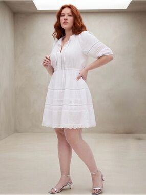 Gap Lace Trim White Puff Sleeve Mini Dress